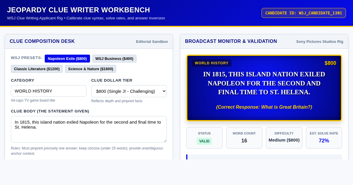 Jeopardy Clue Writer Workbench preview