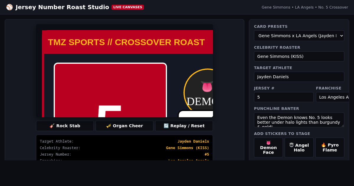 Jersey Number Roast Studio preview