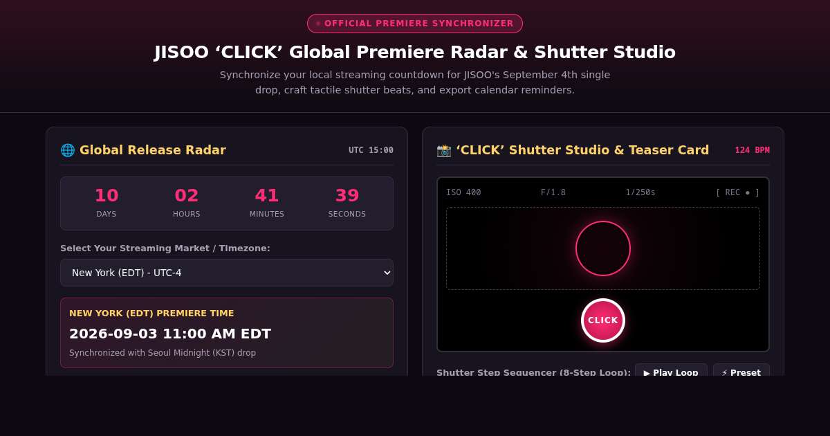 JISOO ‘CLICK’ Global Premiere Radar & Shutter Studio preview