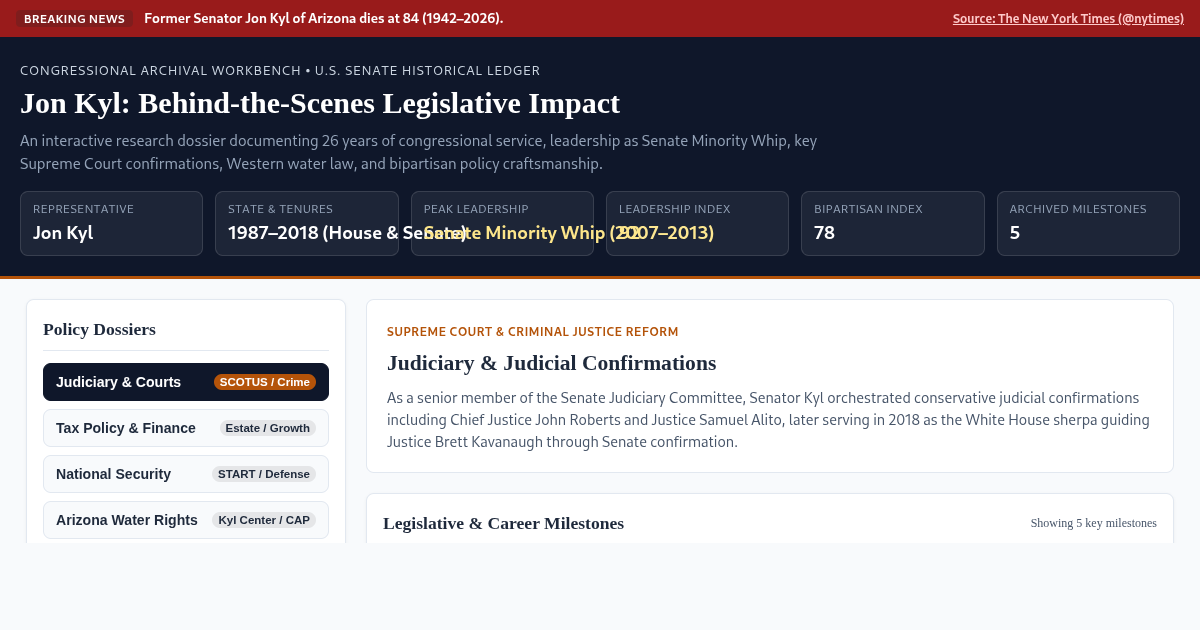Jon Kyl: Behind-the-Scenes Legislative Impact Explorer preview