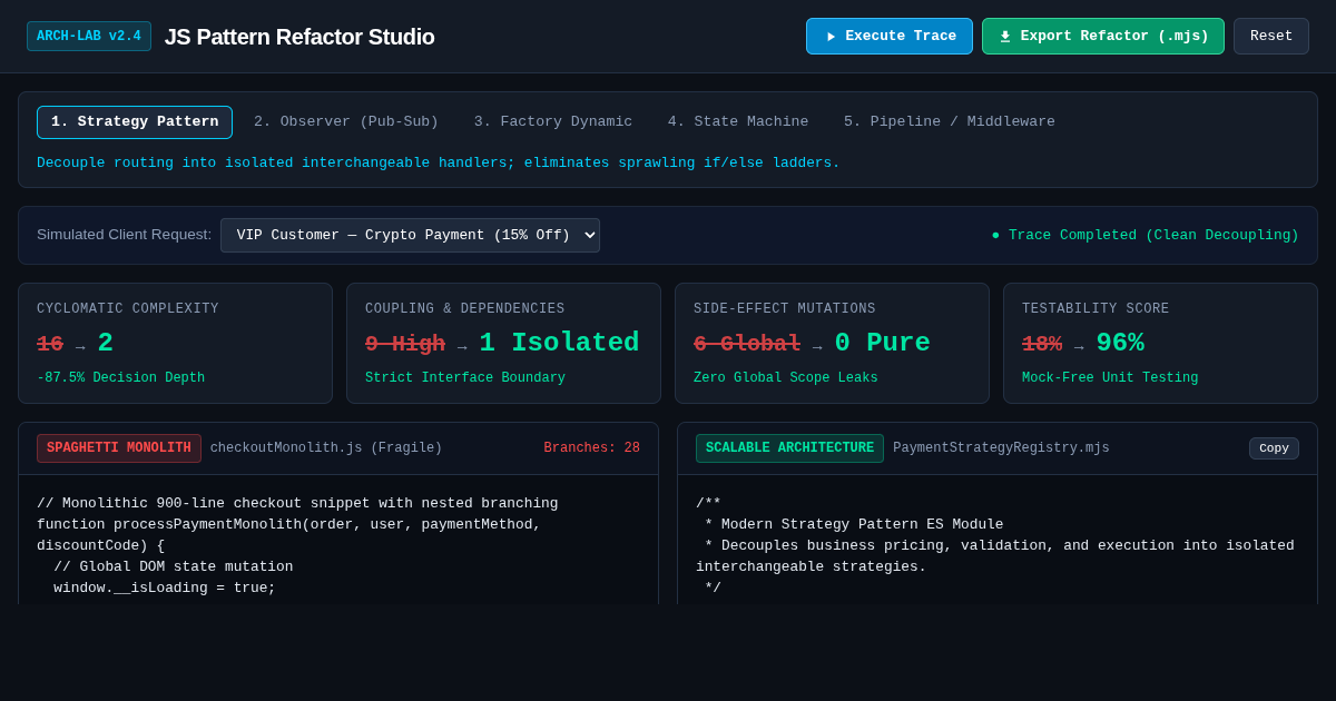 JS Pattern Refactor Studio — Kill Spaghetti Code preview