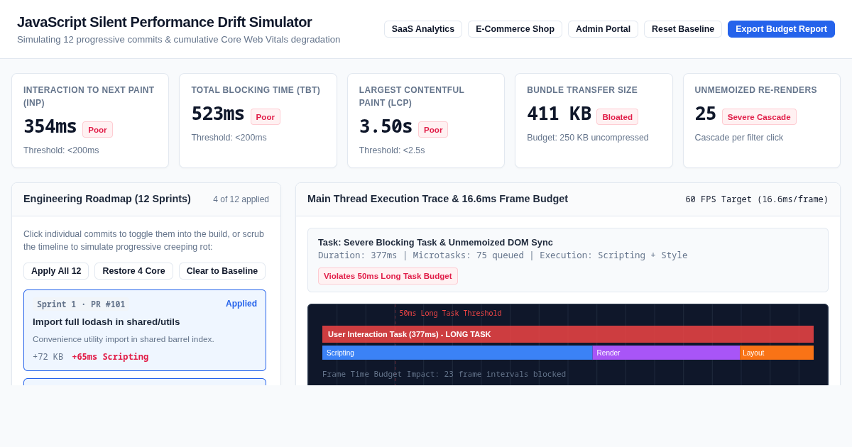 JavaScript Silent Performance Drift Simulator & Budget Studio preview