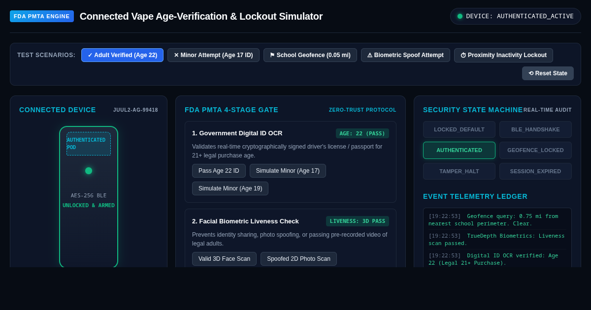 Connected Vape FDA Age-Verification & Lockout Simulator preview