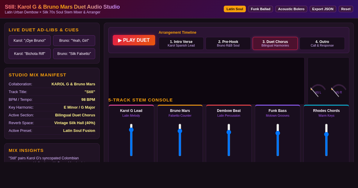 Still: Karol G & Bruno Mars Duet Audio Studio preview