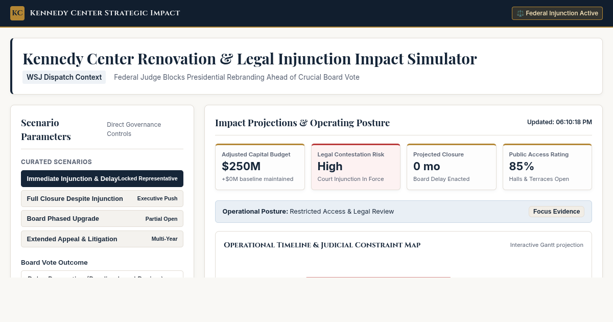 Kennedy Center Renovation & Legal Injunction Impact Simulator preview