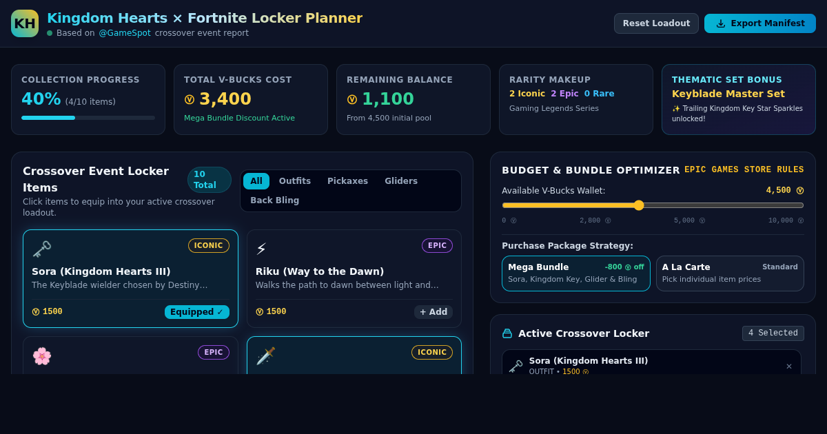 Kingdom Hearts x Fortnite Crossover Collector & Loadout Planner preview