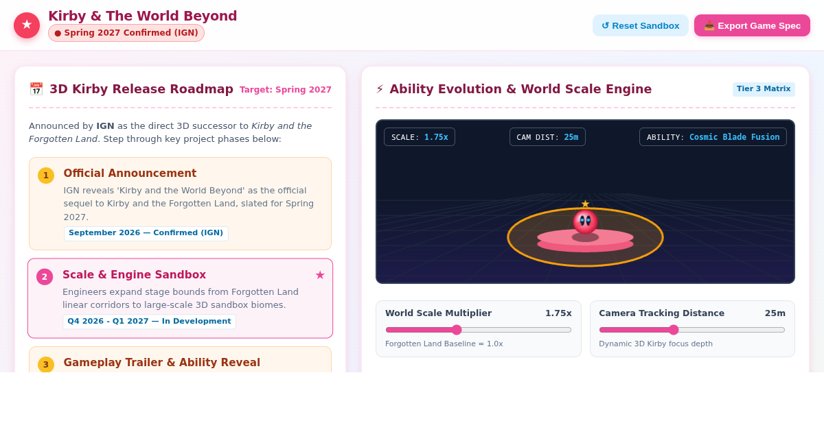 Kirby and the World Beyond — Spring 2027 Game Planner & Mechanic Sandbox preview