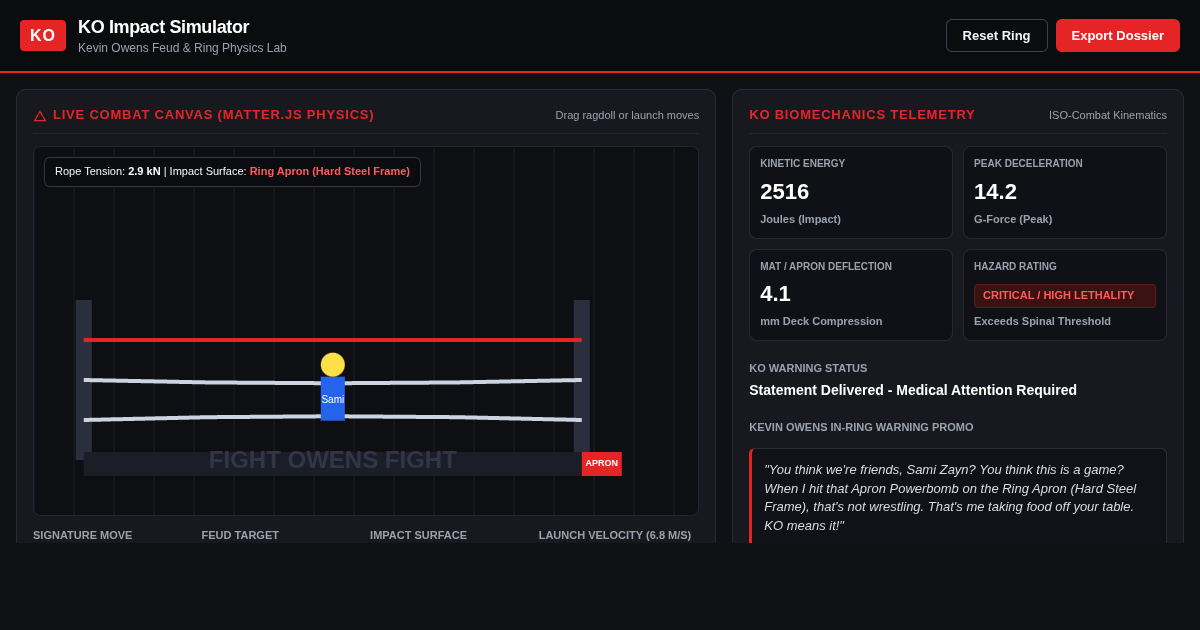 KO Impact Simulator: Kevin Owens Feud & Ring Physics Lab preview