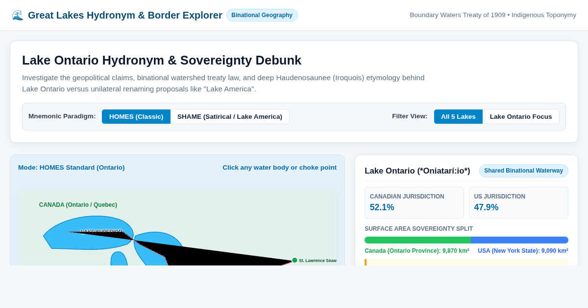 Lake Ontario vs Lake America: Great Lakes Hydronym & Border Explorer preview