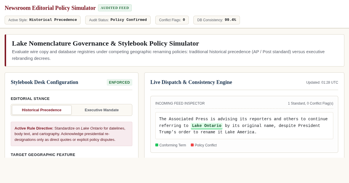 Lake Nomenclature Governance & Stylebook Policy Simulator preview