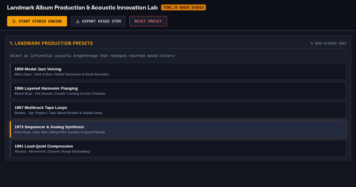 Landmark Album Production & Acoustic Innovation Lab preview