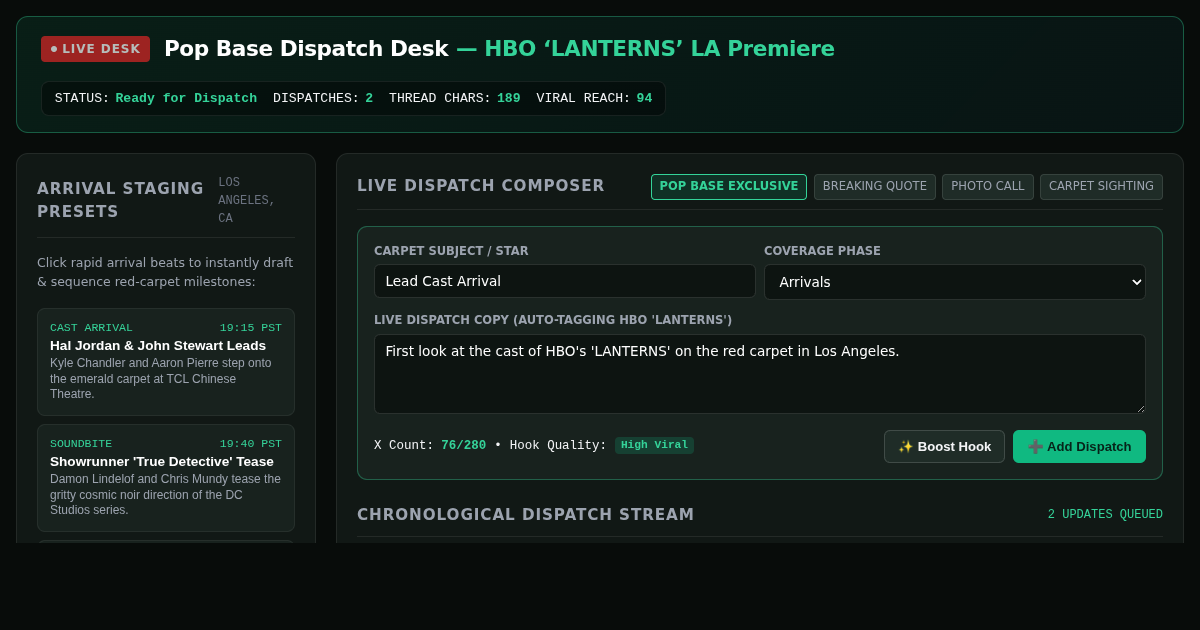 Lanterns LA Premiere Dispatch Studio | Pop Base Live Press Desk preview