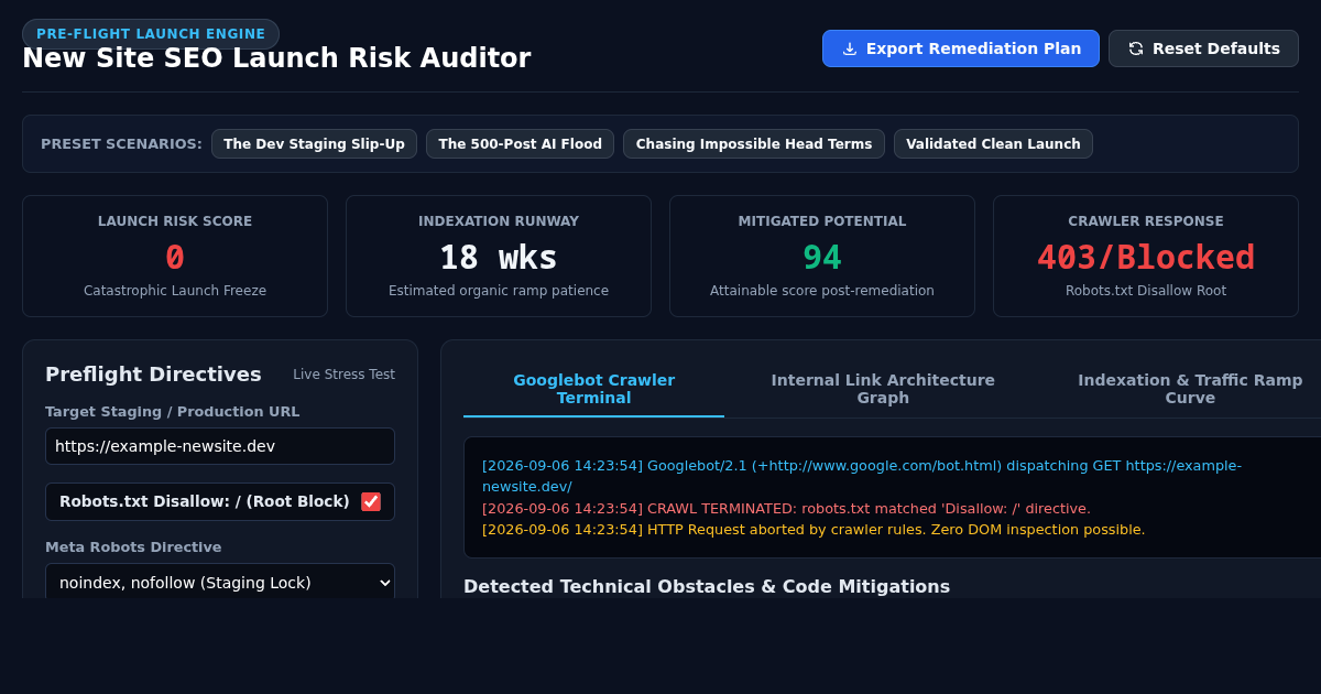 New Site SEO Launch Risk Auditor & Preflight Simulator preview