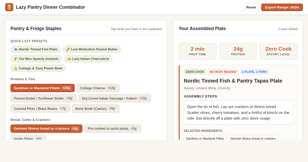 Lazy Pantry Dinner Combinator & Zero-Cook Meal Builder preview