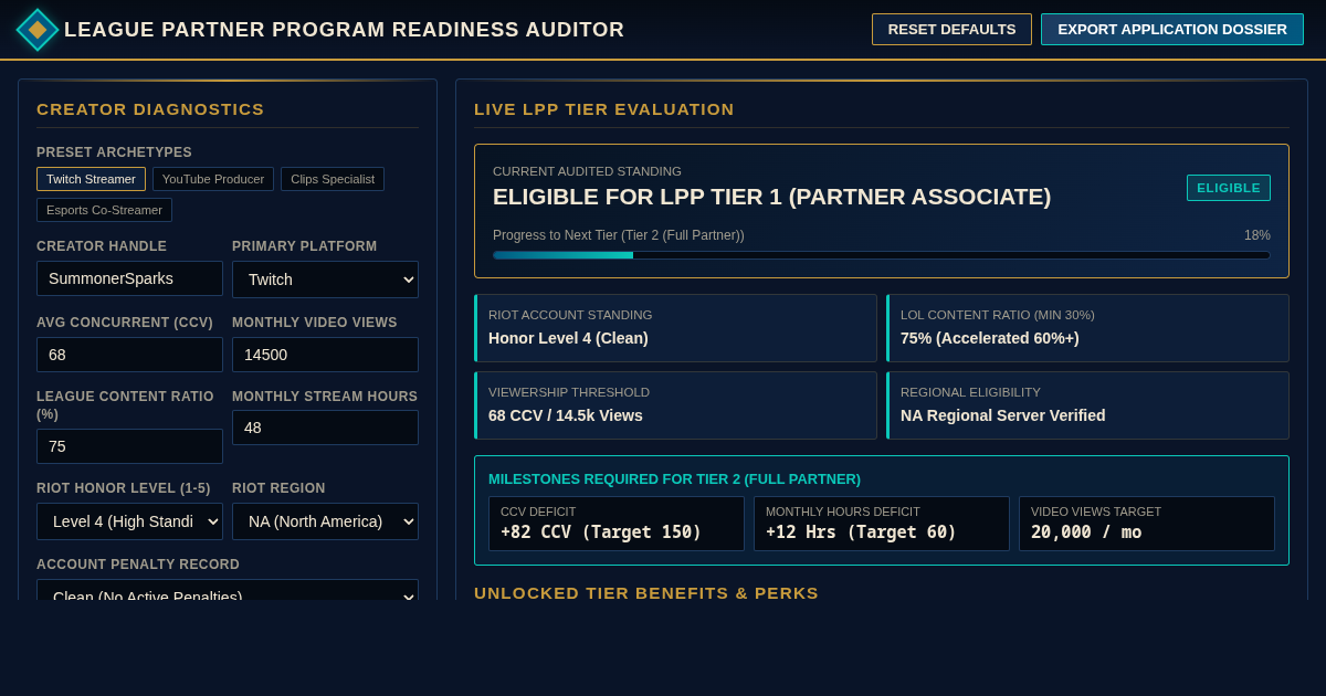 League Partner Program Creator Readiness & Tier Auditor preview