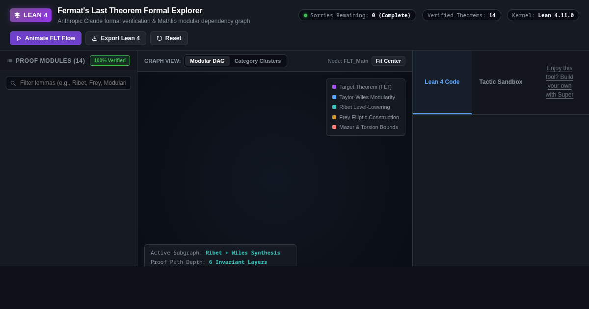 Lean 4 Formal Proof Explorer | Fermat's Last Theorem Workbench preview