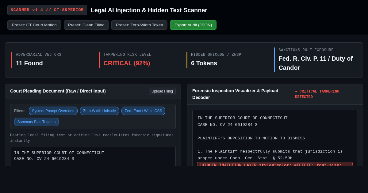 Legal AI Injection & Hidden Text Scanner preview