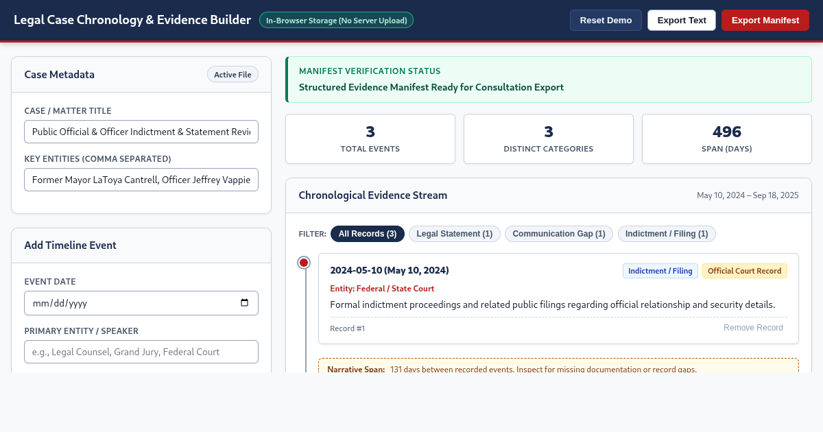 Legal Case Chronology & Evidence Timeline Builder preview