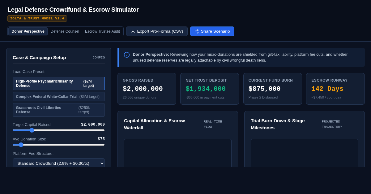 Legal Defense Crowdfund & Escrow Simulator preview