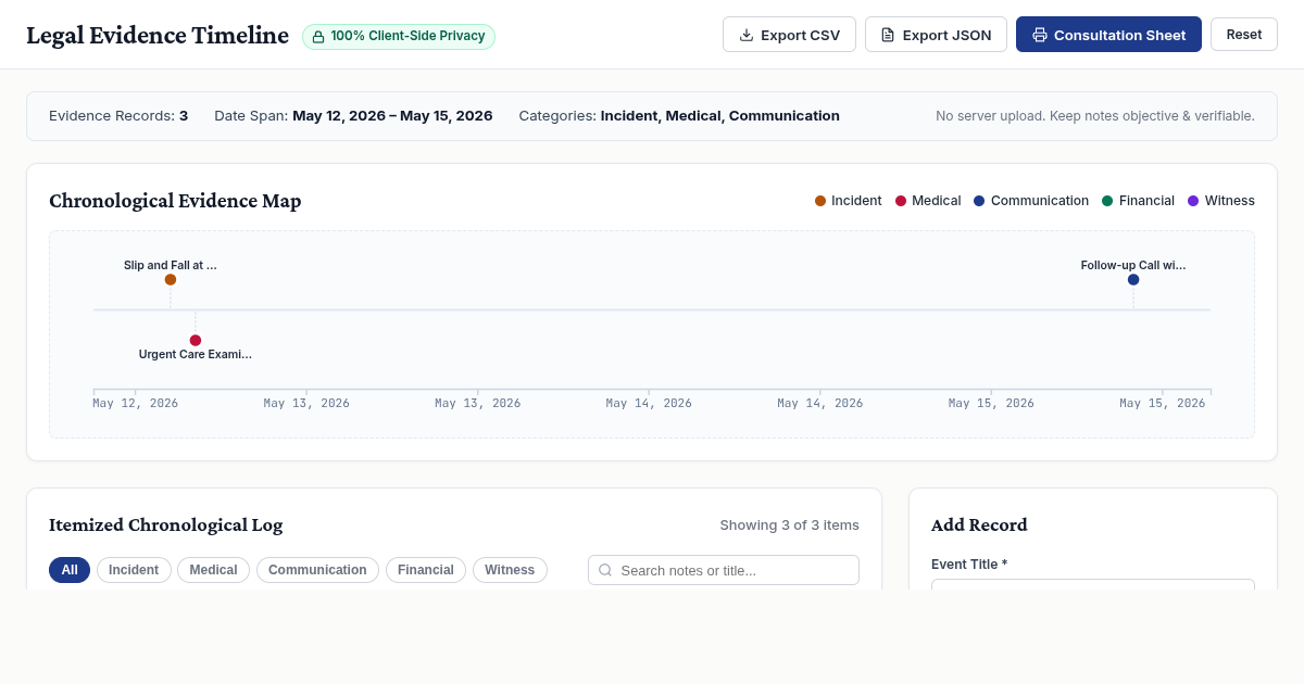 Legal Evidence Timeline & Incident Chronology Builder preview