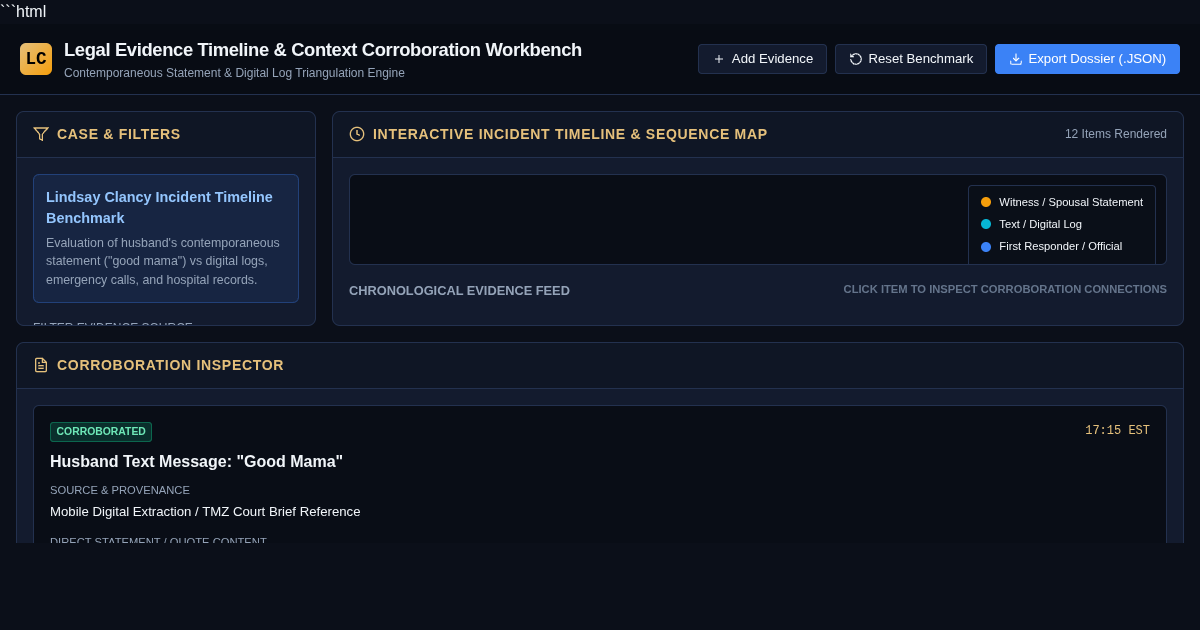 Legal Evidence Timeline & Context Corroboration Workbench preview