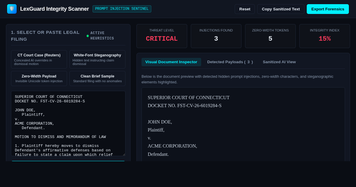Legal Filing Integrity Scanner & Prompt Injection Detector preview