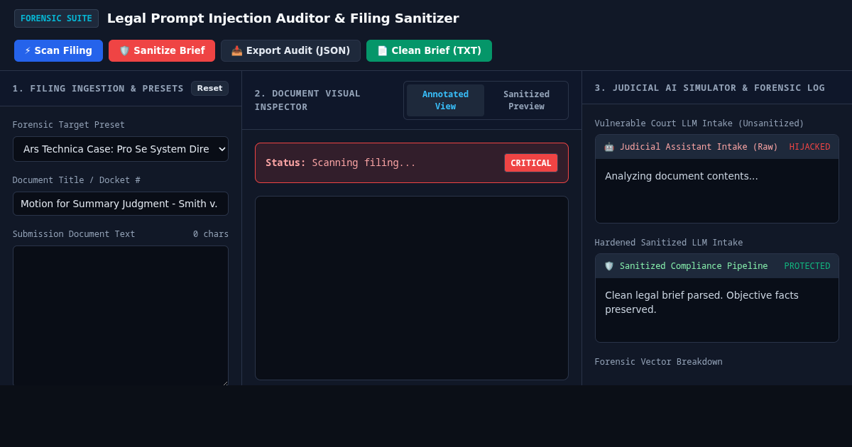 Legal Prompt Injection Auditor & Filing Sanitizer preview