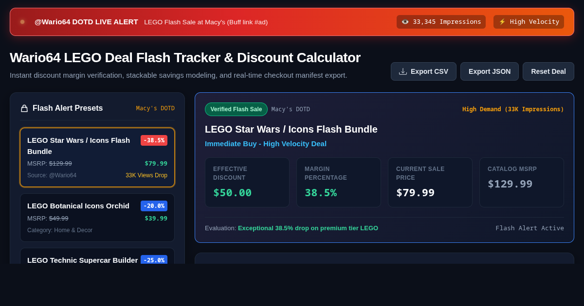 Wario64 LEGO Deal Flash Tracker & Discount Calculator preview