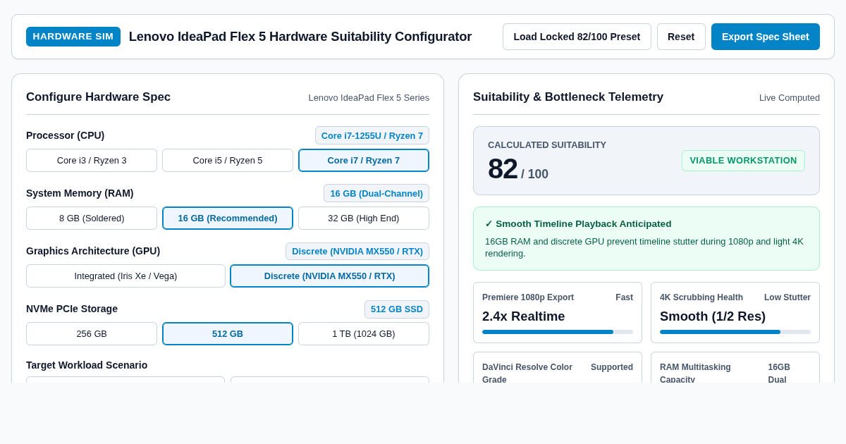 Lenovo IdeaPad Flex 5 Hardware Suitability Configurator & Bottleneck Analyzer preview