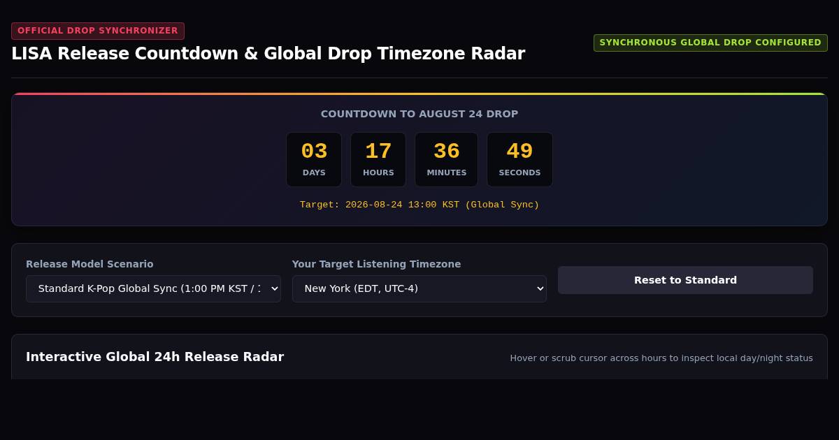 LISA Release Countdown & Global Drop Timezone Radar preview