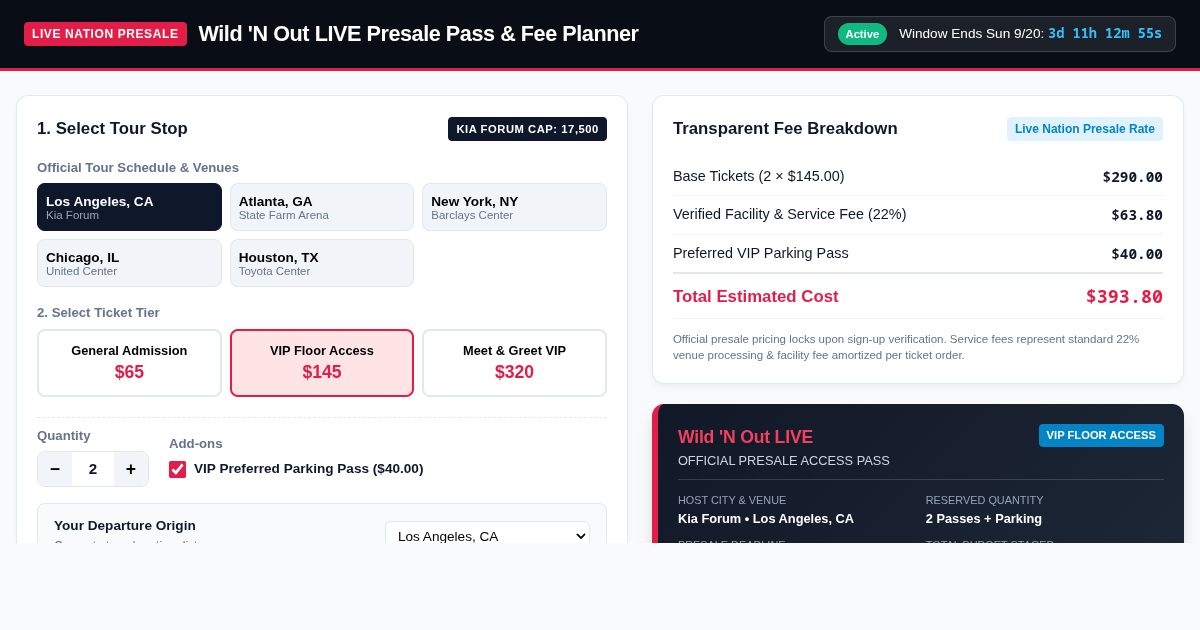 Live Nation Presale Access Pass Planner & Tour Stop Routing preview