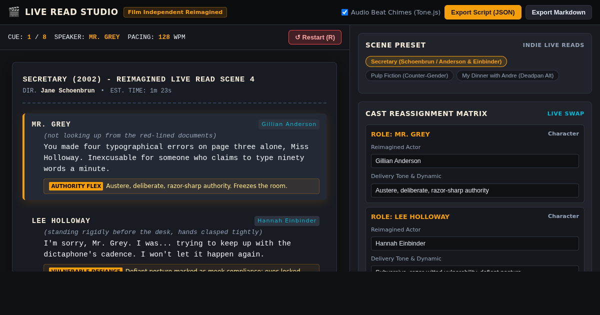 Live Read Studio: Scene Reimagining Workbench preview
