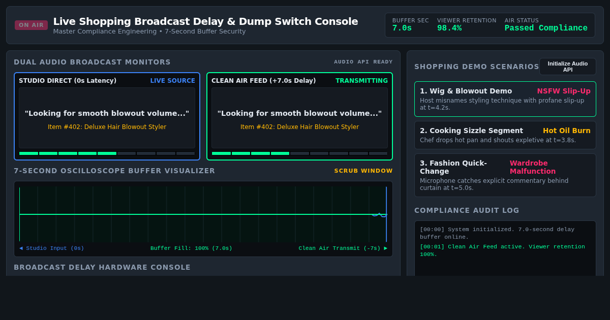 Live Shopping Broadcast Delay & Dump Switch Simulator preview