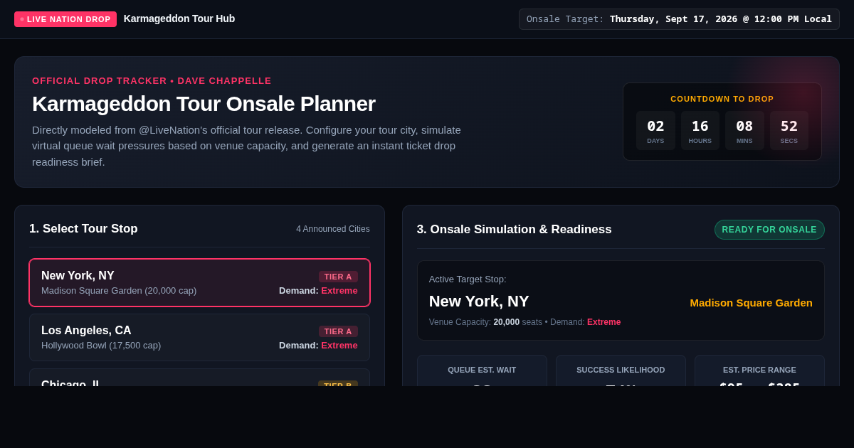 Live Nation Karmageddon Tour Onsale Planner | Dave Chappelle preview
