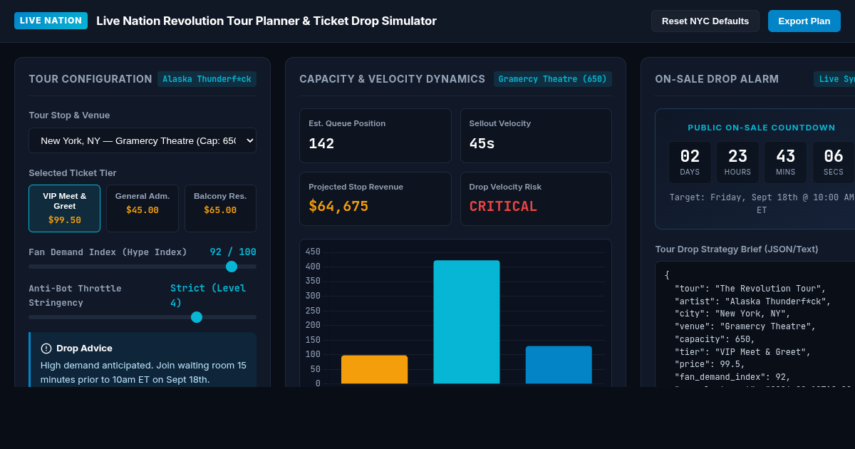 Live Nation Revolution Tour Planner & Ticket Drop Simulator preview