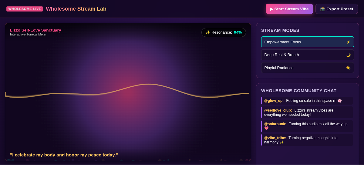 Wholesome Stream Lab: Lizzo Self-Love Audio & Vibe Builder preview