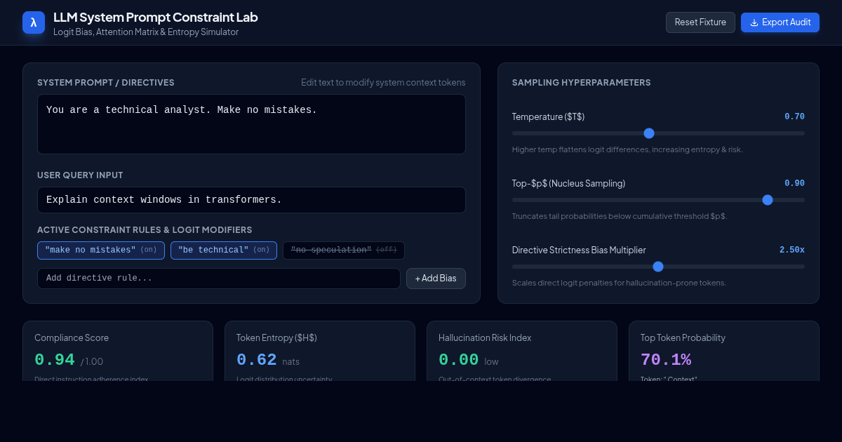 LLM System Prompt Constraint Lab & Logit Distribution Tool preview