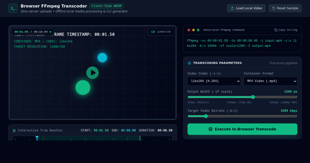 Browser FFmpeg Video Transcoder & Command Studio preview