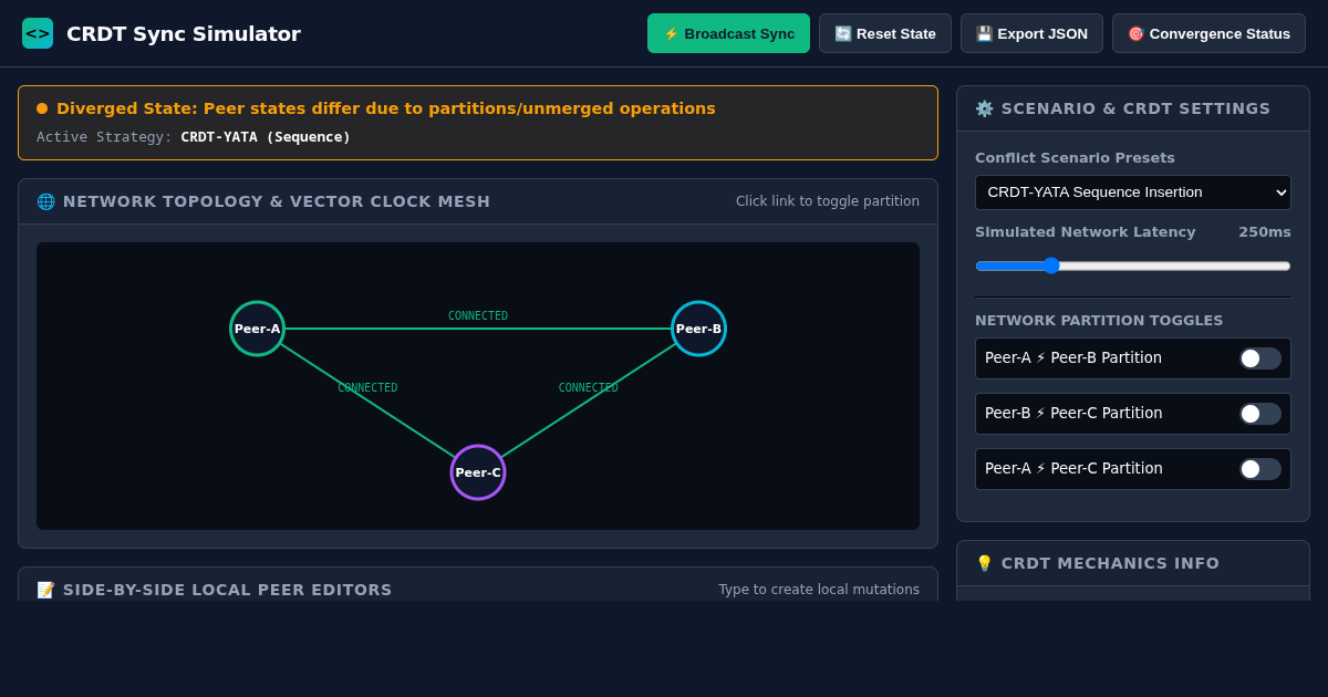 Local-First CRDT Sync & Conflict Resolution Simulator preview