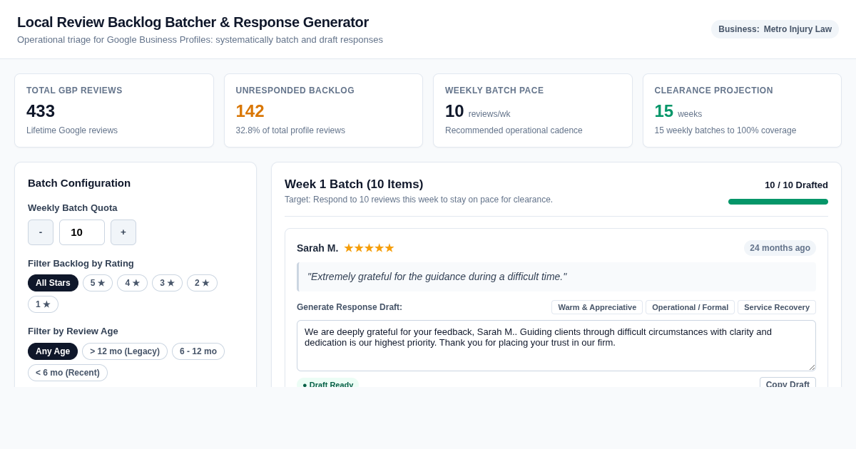 Local Review Backlog Batcher & Response Generator preview
