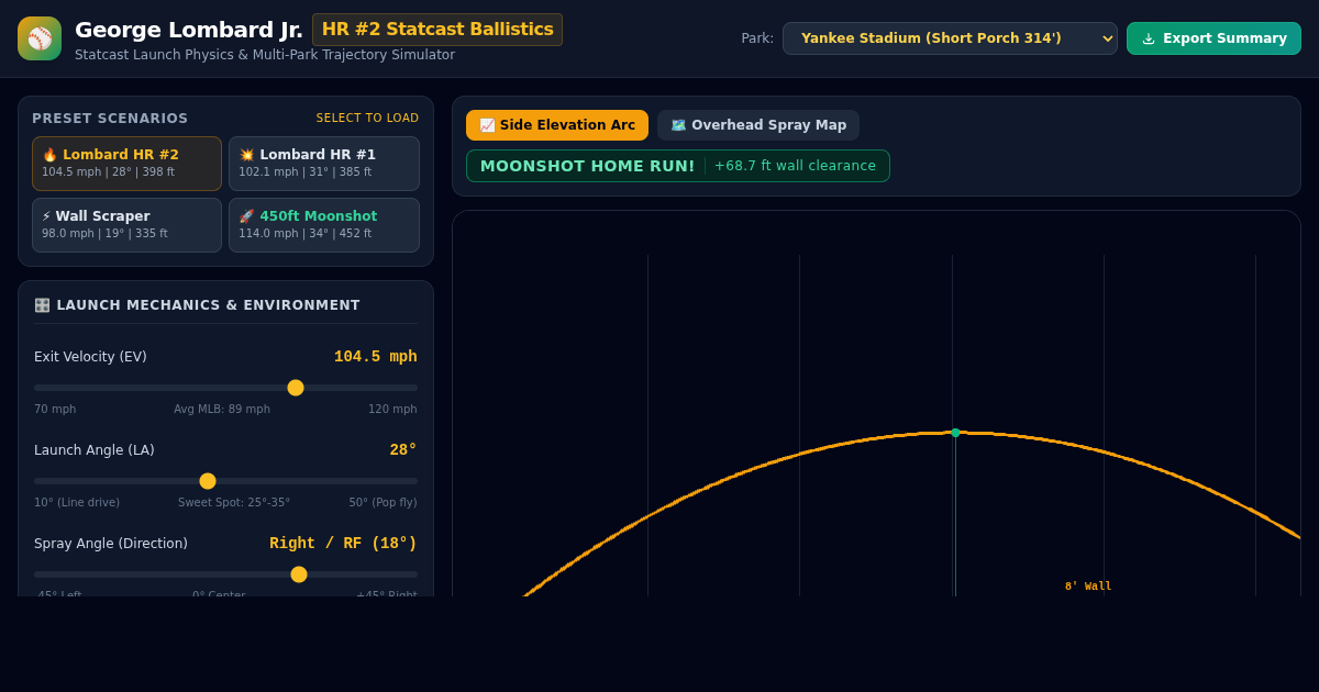 George Lombard Jr. Homer Trajectory & Launch Physics Simulator preview