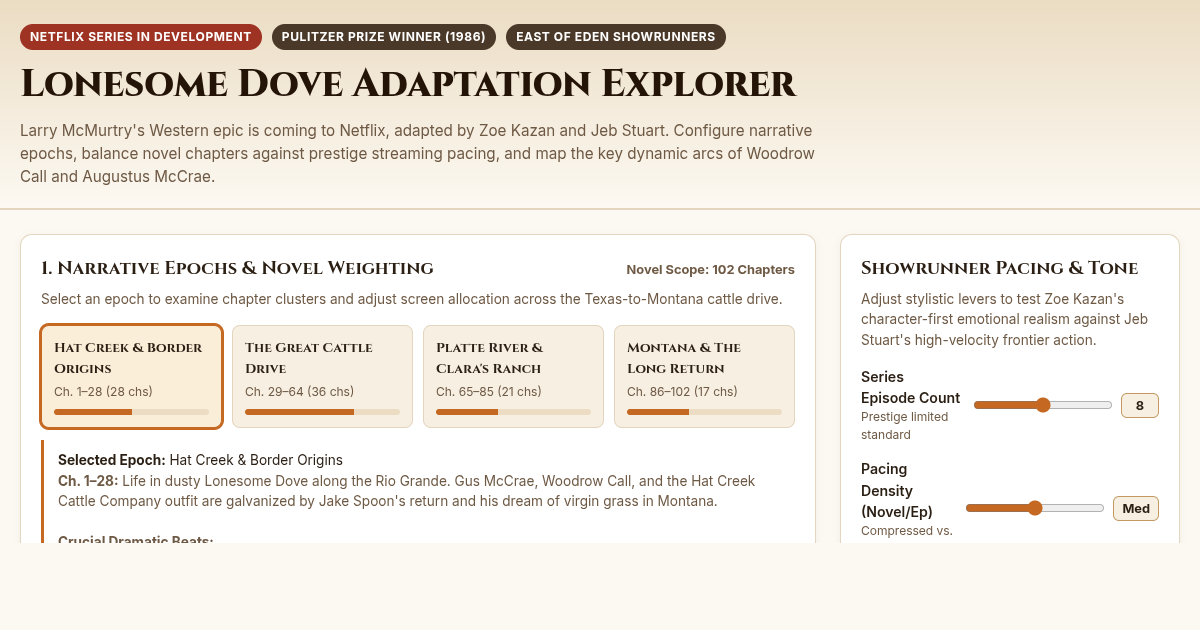 Lonesome Dove Adaptation Explorer & Narrative Arc Planner preview