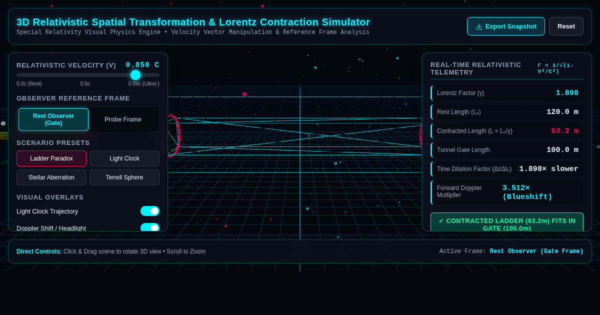 Relativistic Spatial Transformation & Lorentz Contraction 3D Simulator preview
