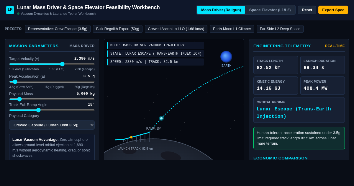 Lunar Mass Driver & Space Elevator Feasibility Workbench preview
