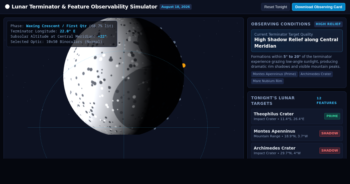 Lunar Terminator & Feature Observability Simulator preview