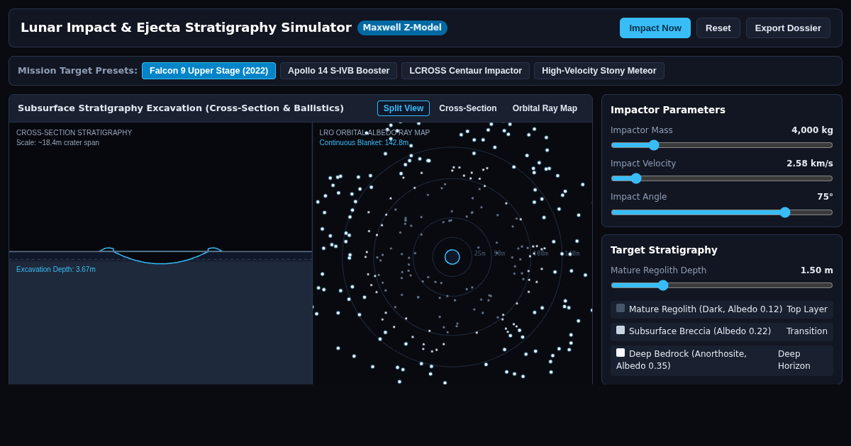 Lunar Impact & Ejecta Stratigraphy Simulator preview