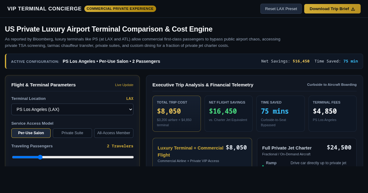US Private Airport Luxury Terminal Comparison & Cost Calculator preview