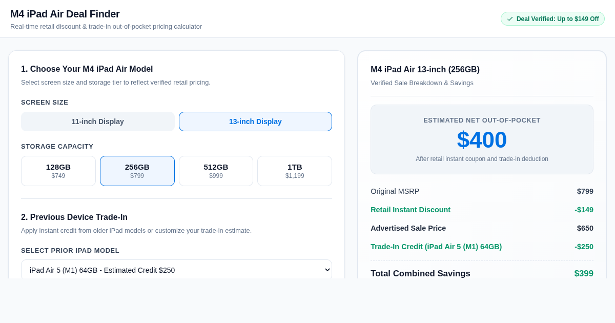 M4 iPad Air Deal Finder and Trade-In Estimator preview