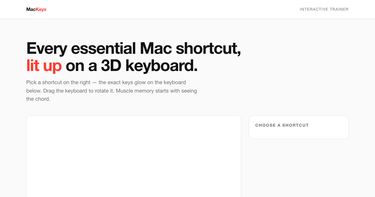 Mac Keyboard Shortcuts - 3D Interactive Trainer preview