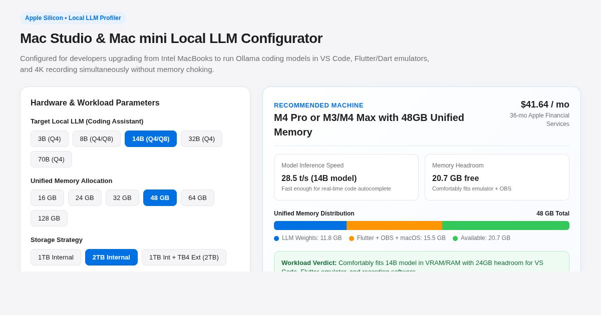 Mac Studio & Mac mini Local LLM Configurator preview